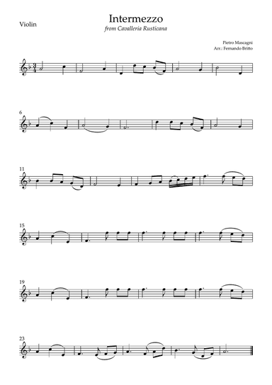 Intermezzo Cavalleria Rusticana (Pietro Mascagni) for Violin Solo
