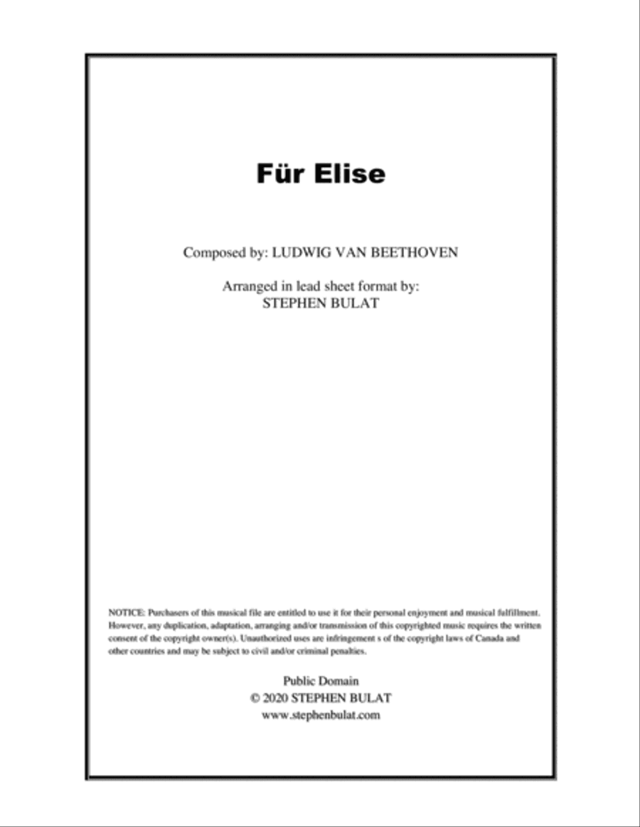 Für Elise (Beethoven) - Lead sheet (key of Dm)