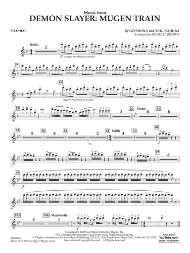 Music from Demon Slayer: Mugen Train (arr. Michael Brown) - Piccolo