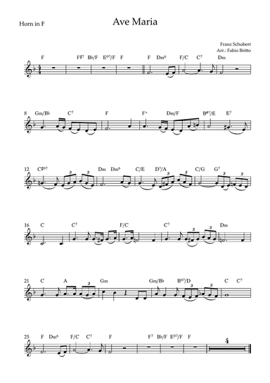 Ave Maria (Franz Schubert) for Horn in F Solo with Chords (Simplified)