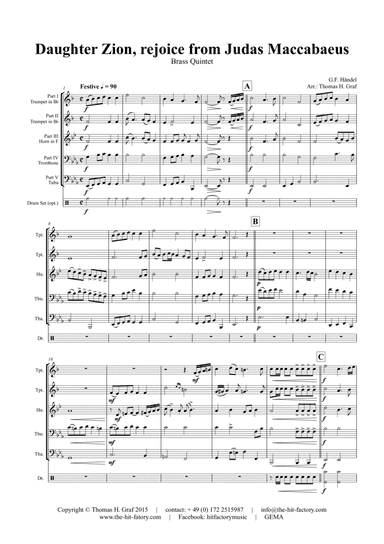 Daughter Zion, rejoice from Judas Maccabaeus - Choral & Shuffle - Brass Quintet