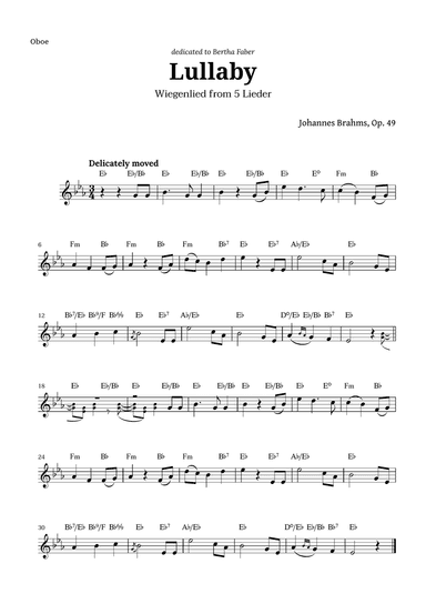 Wiegenlied (lullaby) by Brahms for Oboe and Chords