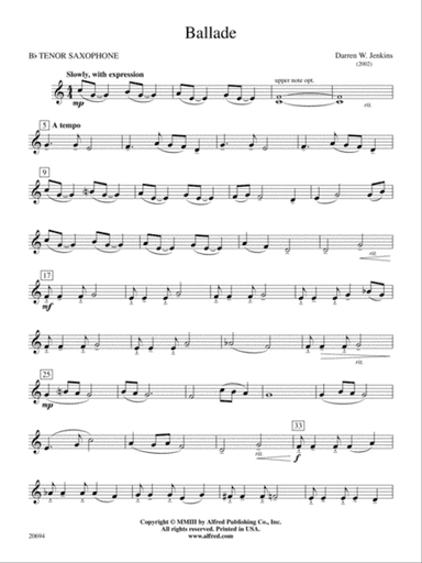 Ballade: B-flat Tenor Saxophone