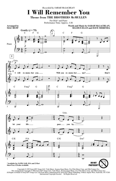 I Will Remember You (arr. Mac Huff)