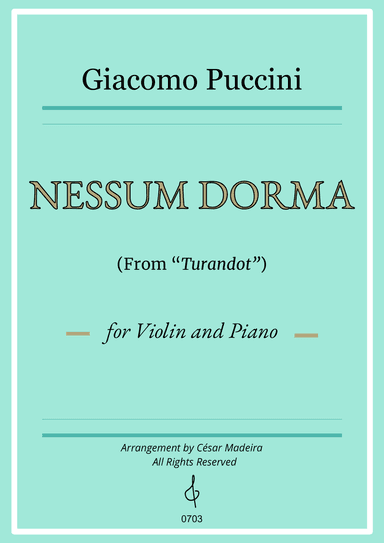 Nessun Dorma by Puccini - Violin and Piano (Full Score)