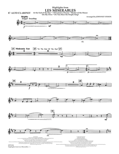Highlights from Les Misérables (arr. Johnnie Vinson) - Eb Alto Clarinet