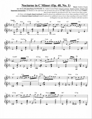 Chopin - Nocturne in C Minor (Op. 48, No. 1) - Arr. for G-clef piano/harp (GCP/GCH) including lead s