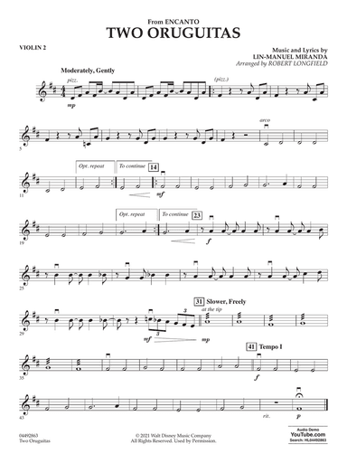 Two Oruguitas (from Encanto) (arr. Robert Longfield) - Violin 2