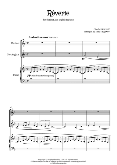 "Rêverie" arranged for clarinet, cor anglais and piano