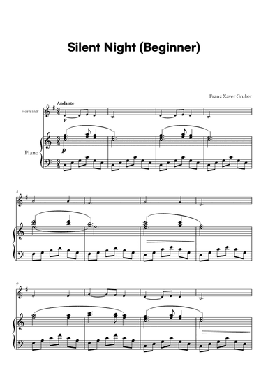 Franz Xaver Gruber - Silent Night Beginner (for French Horn and Piano)