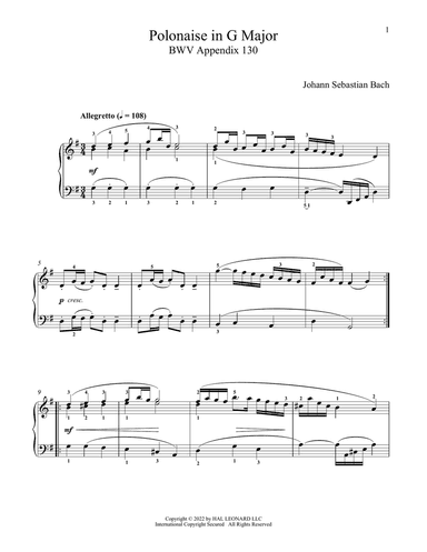Polonaise In G Major, BWV App 130