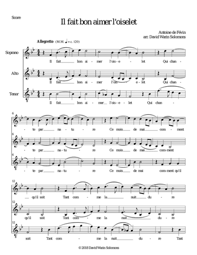 Il fait bon aimer l'oiselet for Soprano Alto Tenor (in B flat)