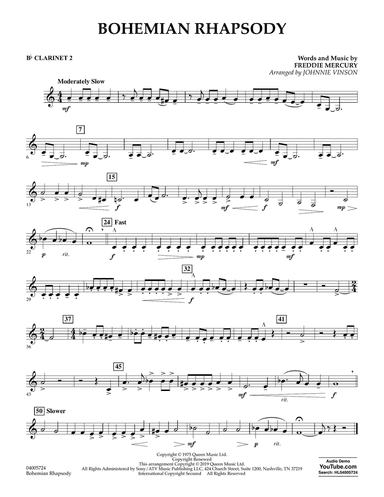 Bohemian Rhapsody (arr. Johnnie Vinson) - Bb Clarinet 2