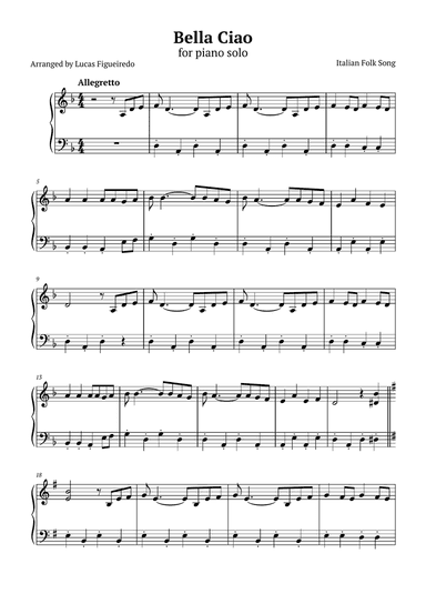Bella Ciao for Piano Solo