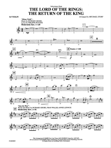 The Lord of the Rings: The Return of the King, Selections from: 1st Violin