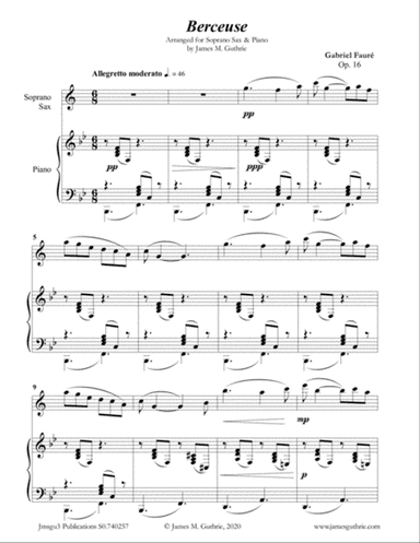 Fauré: Berceuse Op. 16 for Soprano Sax & Piano