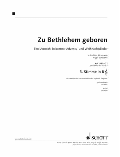 Zu Bethlehem Geboren: Well-known Carols 3rd Part In B-flat (violin Clef)
