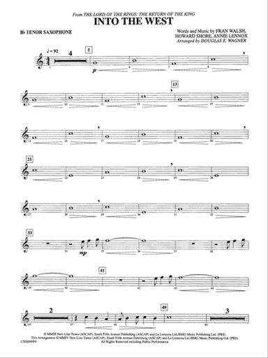 Into the West (from The Lord of the Rings: The Return of the King): B-flat Tenor Saxophone