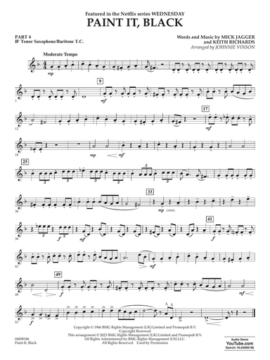 Paint It, Black (arr. Johnnie Vinson) - Pt.4 - Bb Tenor Sax/Bar. T.C.