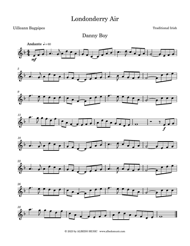 Londonderry Air Danny Boy for Uilleann Bagpipes