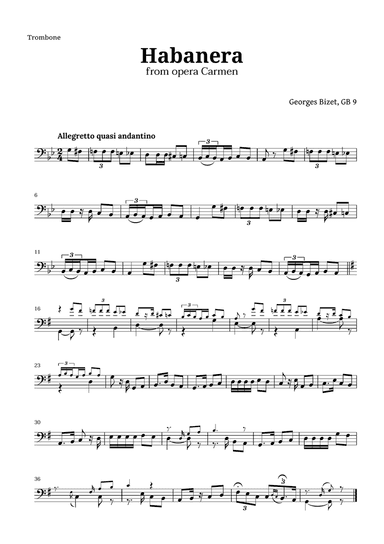 Habanera from Carmen by Bizet for Trombone Solo