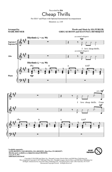 Cheap Thrills (feat. Sean Paul) (arr. Mark Brymer)
