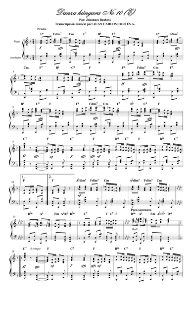 Danza húngara (Ungarischer Tanz) No 10 (WoO 1) por Johannes Brahms Nissen y József Rizner.