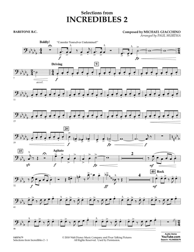 Selections from Incredibles 2 (arr. Paul Murtha) - Baritone B.C.