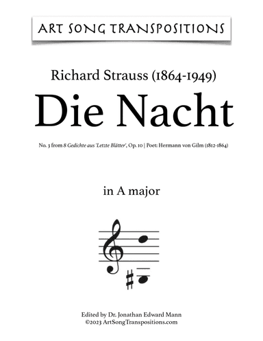 STRAUSS: Die Nacht, Op. 10 no. 3 (transposed to A major and A-flat major)