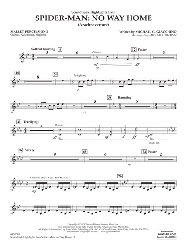 Soundtrack Highlights from Spider-Man: No Way Home (arr. Brown) - Mallet Percussion 2