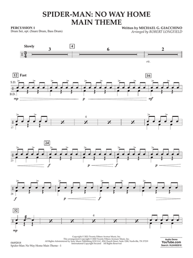 Spider-Man: No Way Home Main Theme (arr. Robert Longfield) - Percussion 1