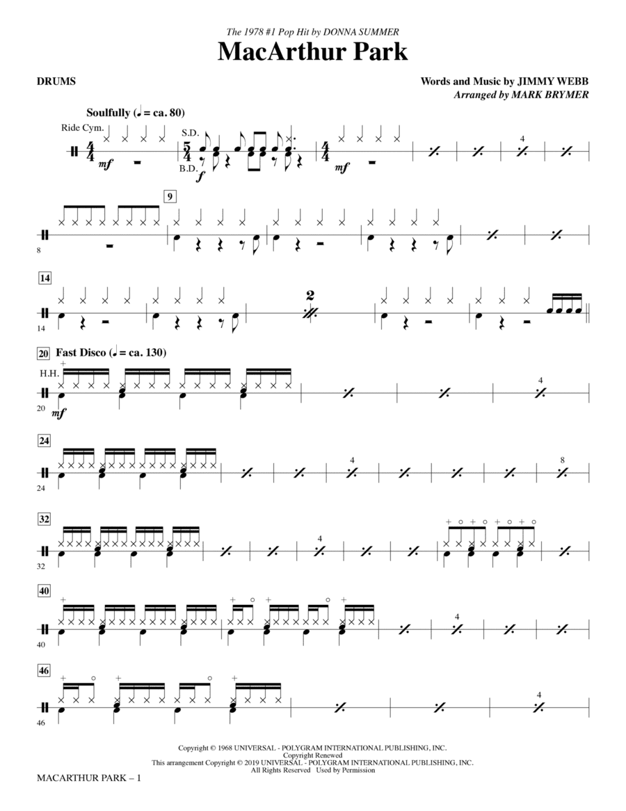 MacArthur Park (arr. Mark Brymer) - Drums