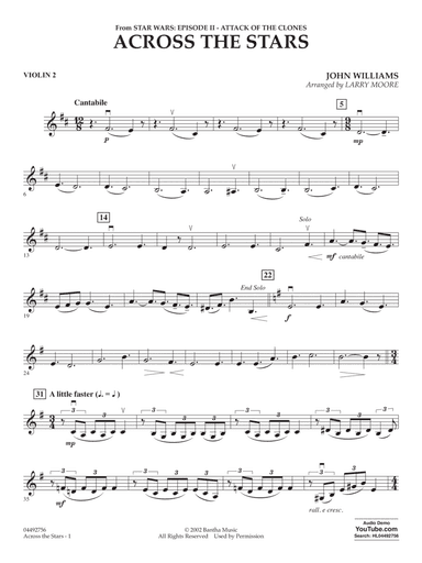 Across The Stars (from Star Wars: Attack of the Clones) (arr. Moore) - Violin 2