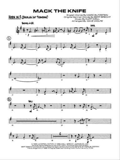 Mack the Knife (from The Threepenny Opera): 1st F Horn