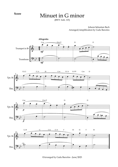 Minuet in G minor BWV anh 115 (Bach) Trumpet and Trombone chords