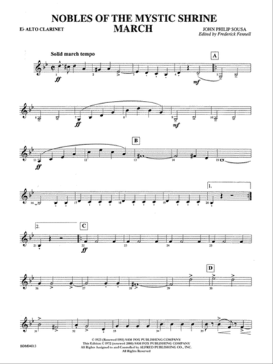 Nobles of the Mystic Shrine (March): E-flat Alto Clarinet