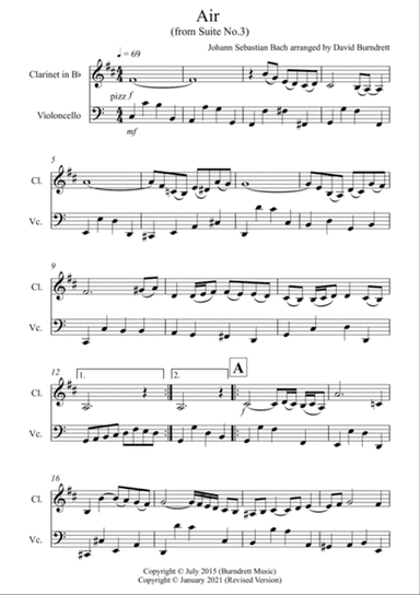 Air on a G String for Clarinet and Cello Duet