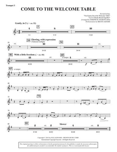 Come To The Welcome Table (Full Orchestra) - Trumpet 3