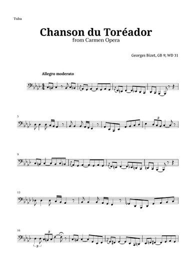 Chanson du Toreador by Bizet for Tuba