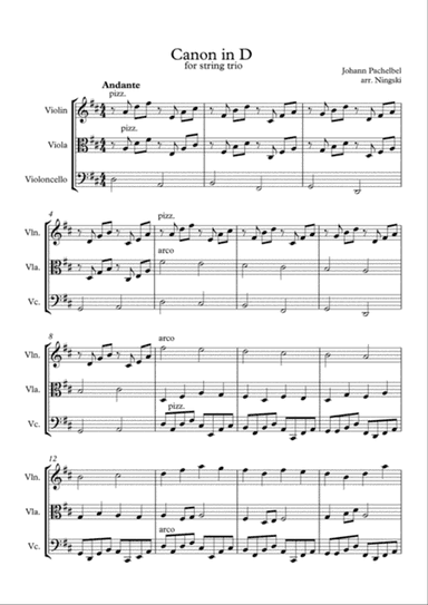 Canon in D arranged for string trio