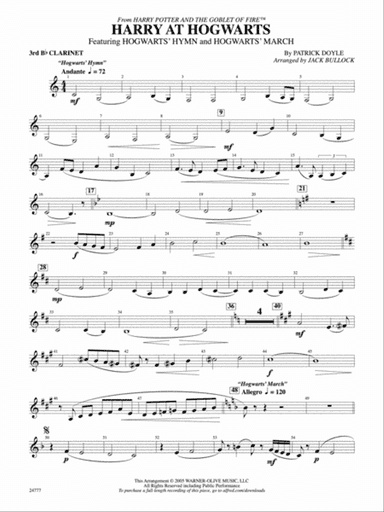 Harry at Hogwarts (from Harry Potter and the Goblet of Fire): 3rd B-flat Clarinet