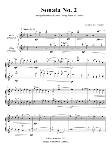 Loeillet: Sonata No. 2 for Oboe d’Amore Duo