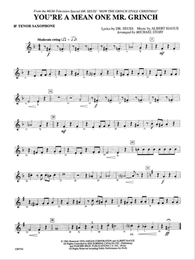 You're a Mean One, Mr. Grinch: B-flat Tenor Saxophone