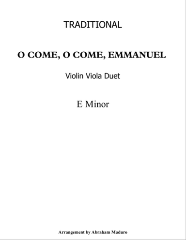 O Come, O Come, Emmanuel Violin Viola Duet-Score and Parts