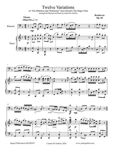 Beethoven: 12 Variations Op. 66 for Bassoon & Piano