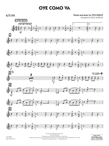 Oye Como Va (arr. Paul Murtha) - Alto Sax
