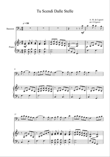Tu Scendi Dalle Stelle, Alfons Maria de Liguori, For Bassoon & Piano