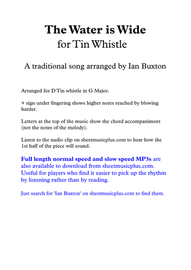 The Water is Wide for Tin Whistle with Chords