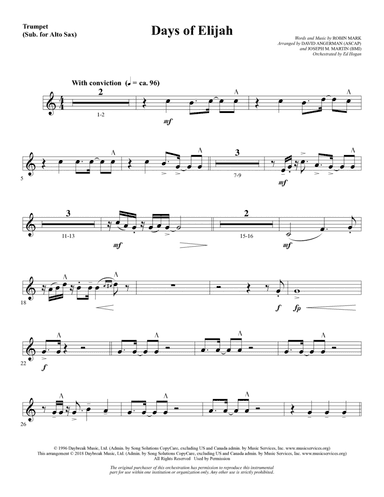 Days of Elijah (arr. David Angerman) - Trumpet (sub. Alto Sax)