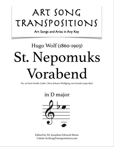 WOLF: St. Nepomuks Vorabend (transposed to D major)